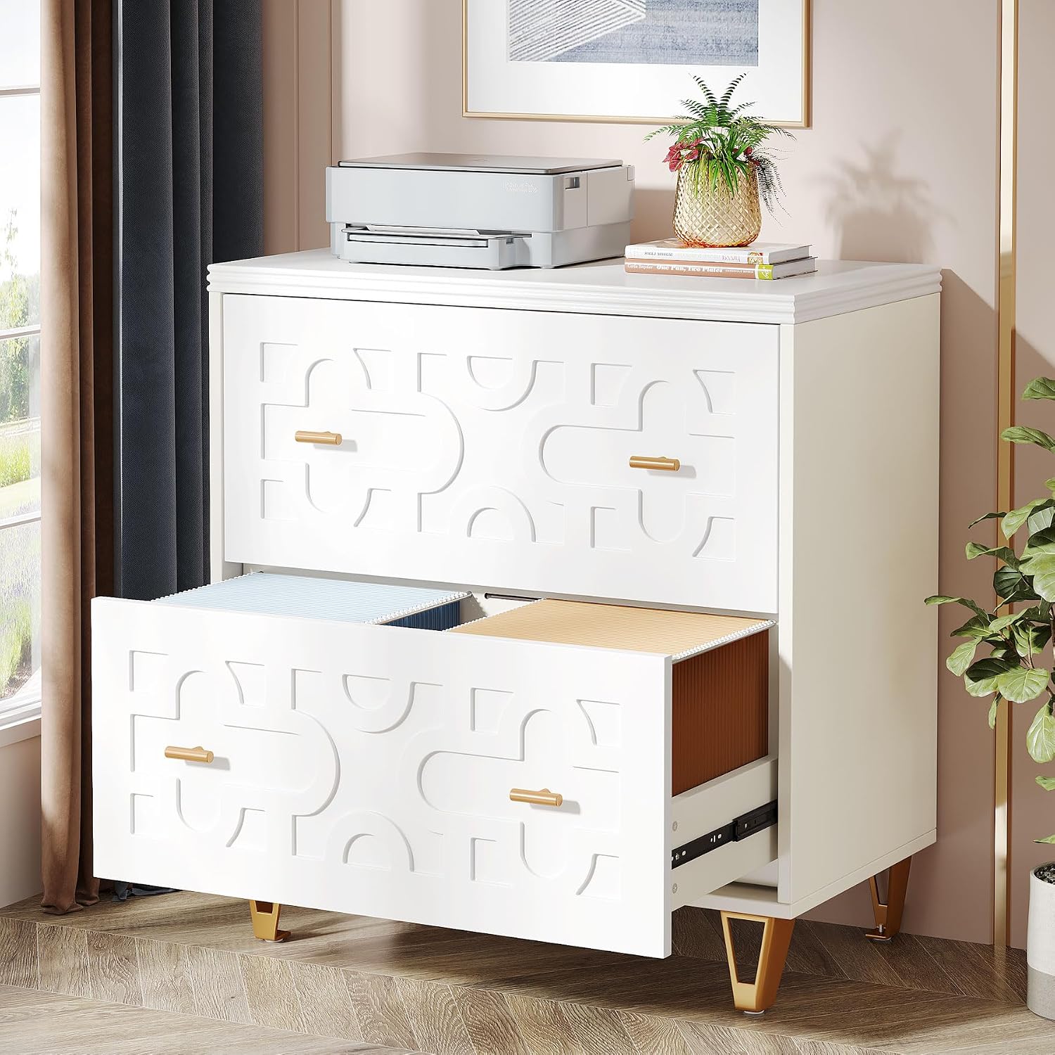 File Cabinet Lateral - 2-Drawer Lateral File Cabinet, Warm White