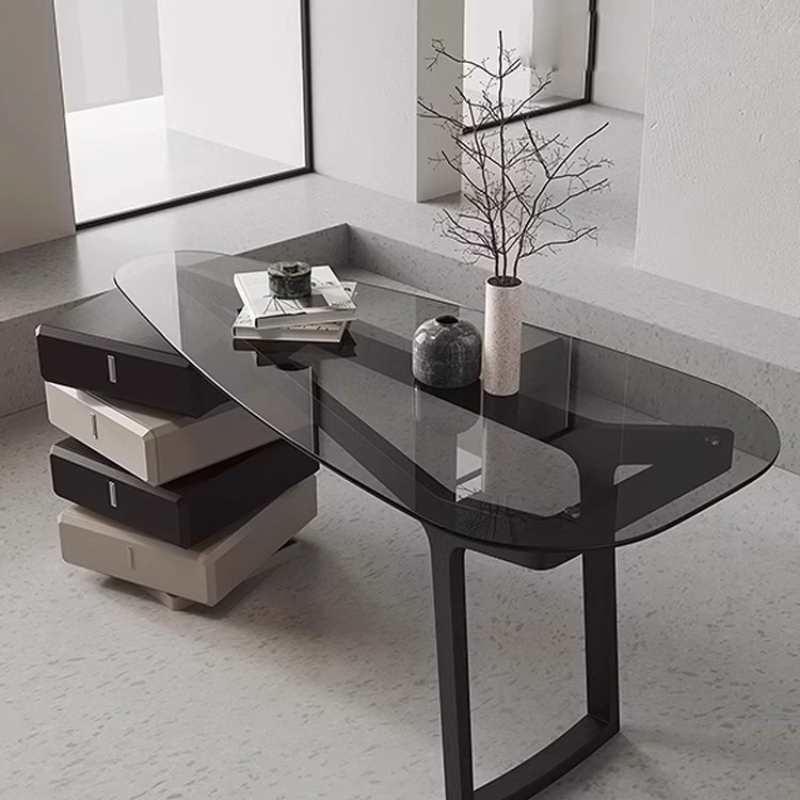 Office Furniture High End - Italian Boss Curved Glass Office Desk